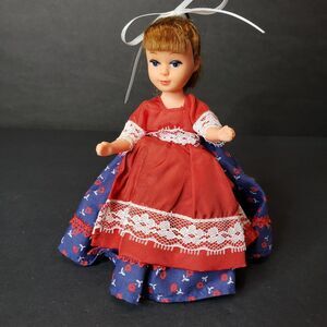 Vintage Made in Hong Kong Miniature Doll 6" in Red Bodice Dress with Shoes